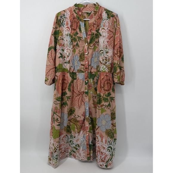 Soft Surroundings Dresses & Skirts - Soft Surroundings Bellicia Floral Embroidered Midi Dress Women's Size Large Pink